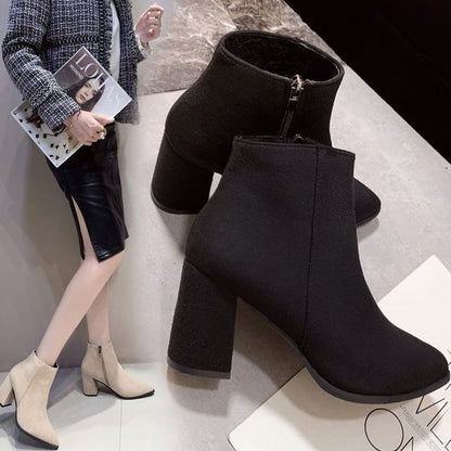 Boots Chunky Pointed Heel Ankle