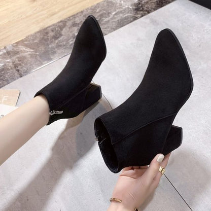 Boots Chunky Pointed Heel Ankle
