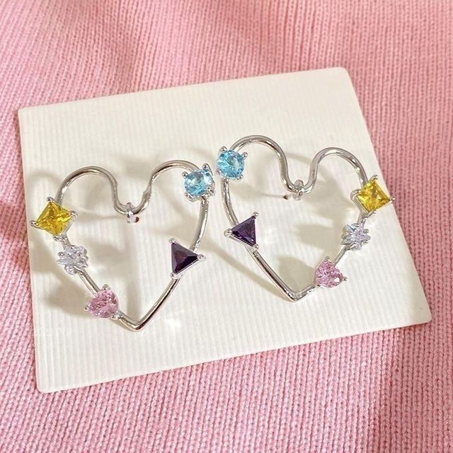 Heart Earring Stud Alloy Rhinestone