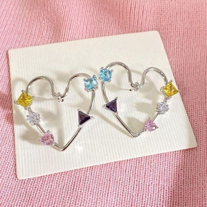 Heart Earring Stud Alloy Rhinestone