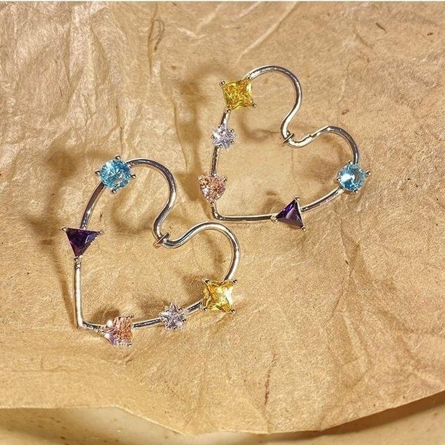 Heart Earring Stud Alloy Rhinestone