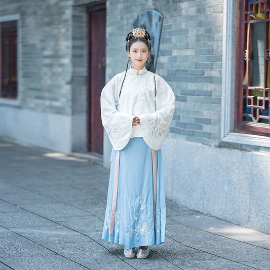 Flower Embroidered Hanfu Blouse / High Waist Maxi A