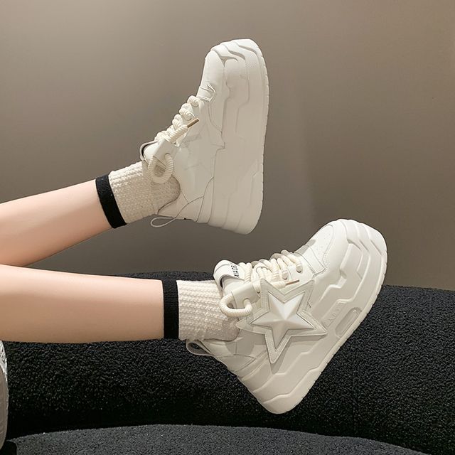 Star Applique Lace-Up Platform Sneakers