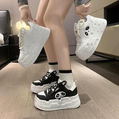 Panda Applique Platform Lace-Up Sneakers