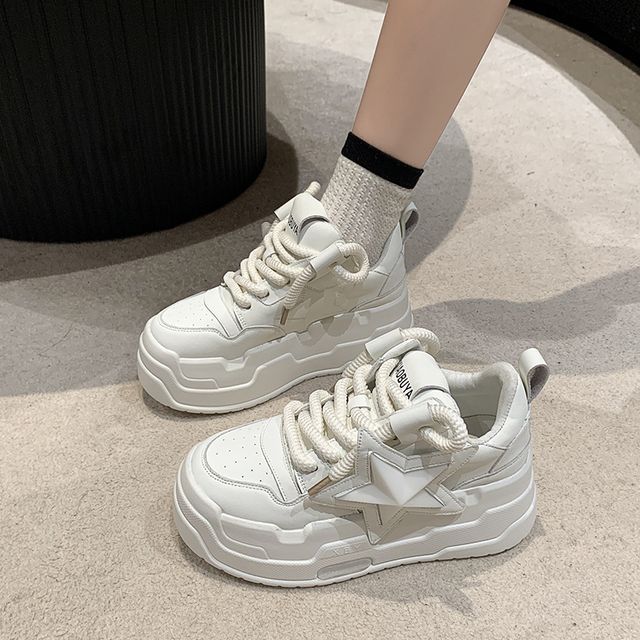 Star Applique Lace-Up Platform Sneakers