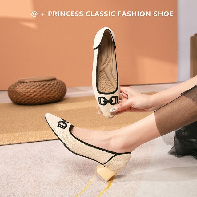 Block Heel Pointy Buckled Pumps