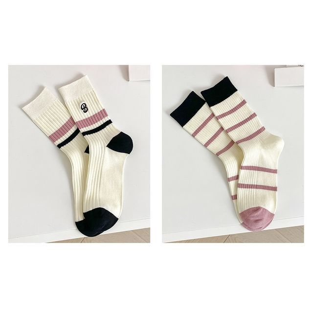 Set of 2 Pairs: Printed Ribbed Socks