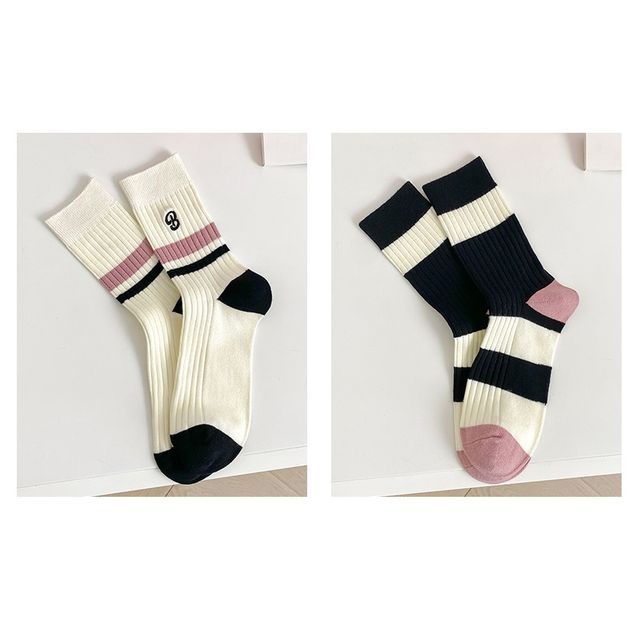 Set of 2 Pairs: Printed Ribbed Socks