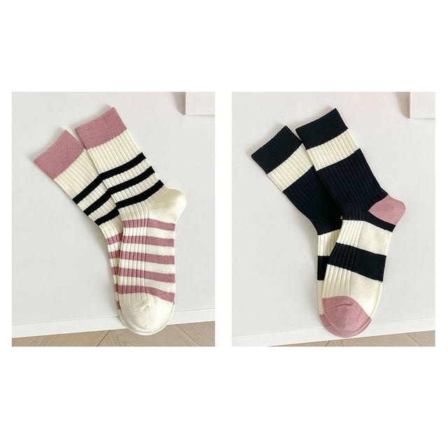 Set of 2 Pairs: Printed Ribbed Socks