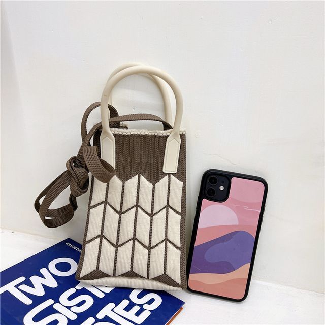 Patterned Knit Mobile Phone Crossbody Bag