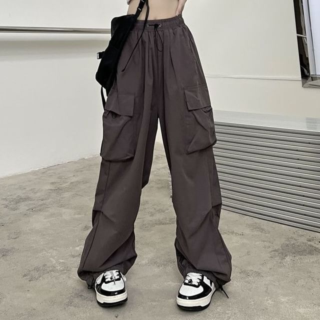 High Waist Pocket Loose-Fit Wide-Leg Cargo Pants