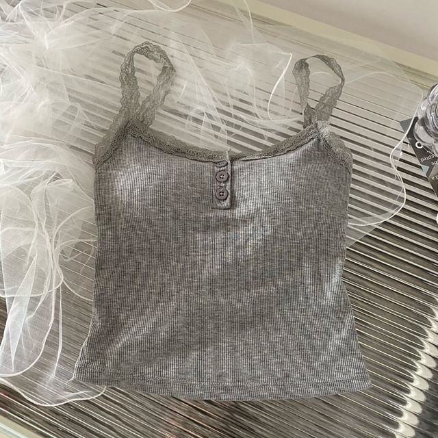 Padded Henley Lace-Trim Camisole