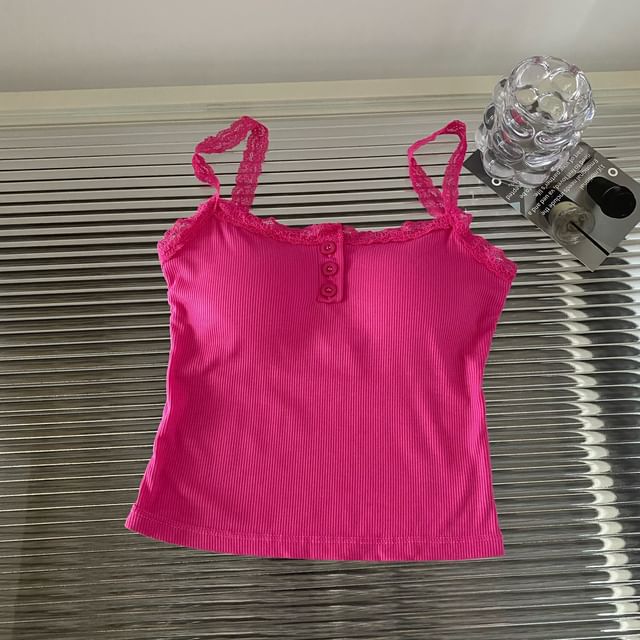 Padded Henley Lace-Trim Camisole