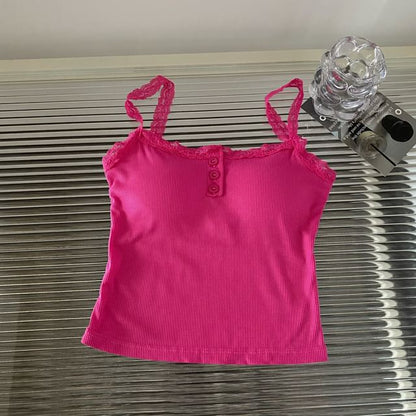 Padded Henley Lace-Trim Camisole