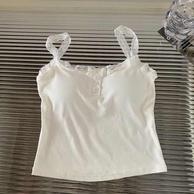 Padded Henley Lace-Trim Camisole
