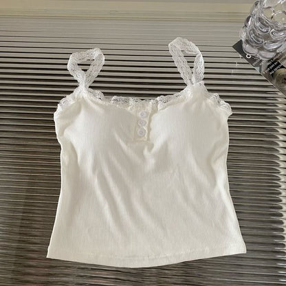 Padded Henley Lace-Trim Camisole