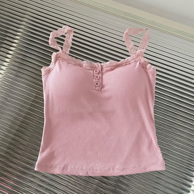 Padded Henley Lace-Trim Camisole