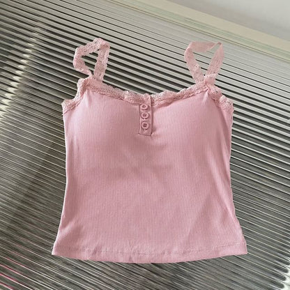 Padded Henley Lace-Trim Camisole