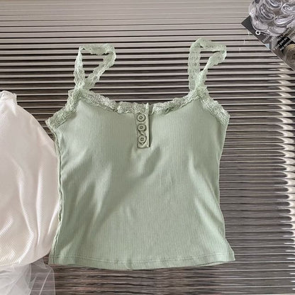 Padded Henley Lace-Trim Camisole