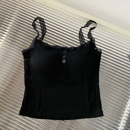 Padded Henley Lace-Trim Camisole