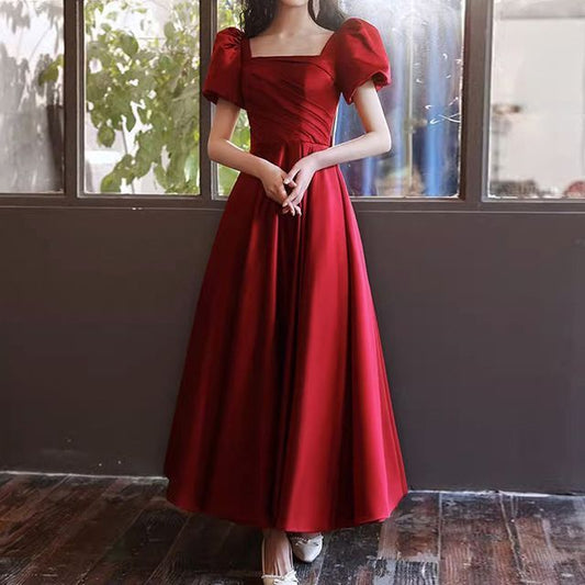 Designs) Gown Puff-Sleeve Evening Square-Neck Plain (Various A-Line