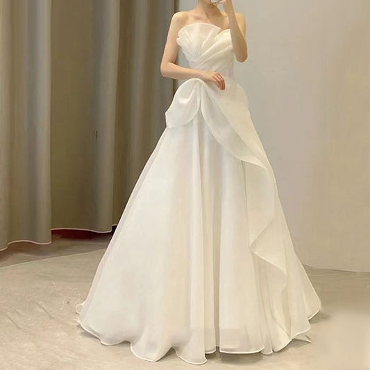 Shirred Gown Wedding A-Line Strapless