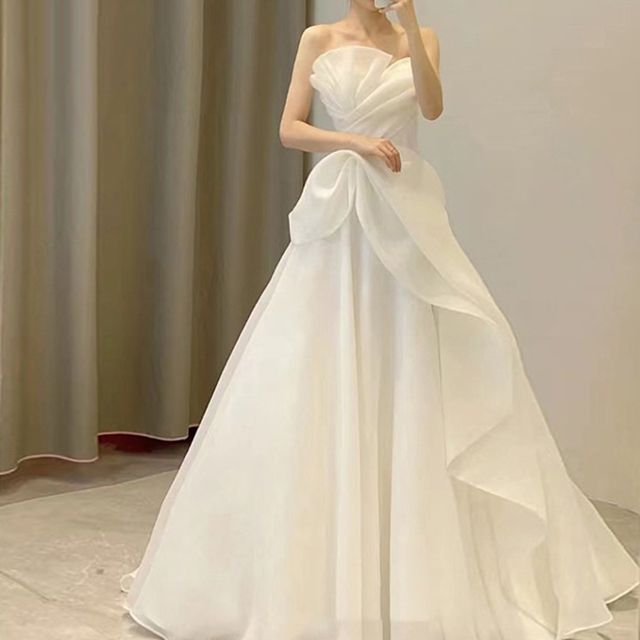 Shirred Gown Wedding A-Line Strapless