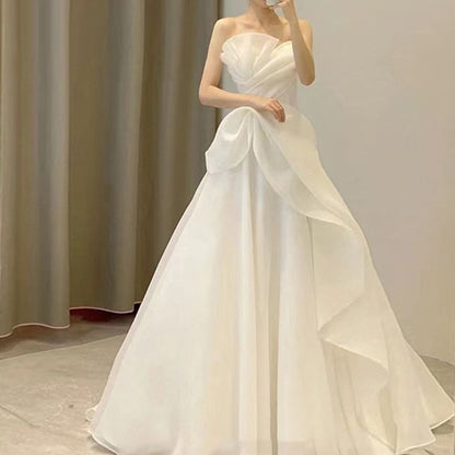 Strapless Shirred A-Line Wedding Gown