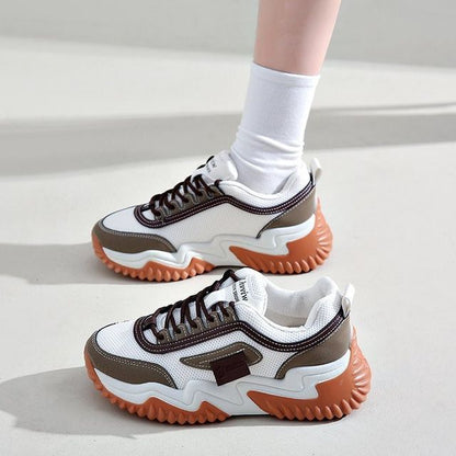 Applique Contrast Trim Lace-Up Platform Sneakers