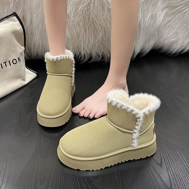 Fluffy Trim Platform Ankle Boots