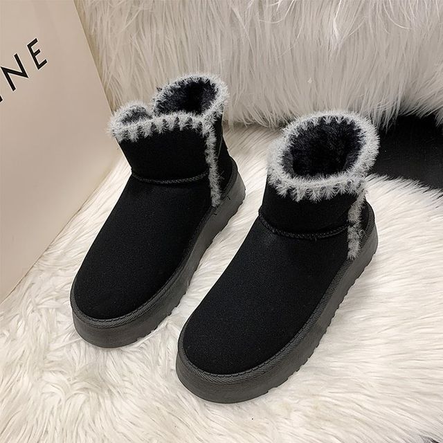 Fluffy Trim Platform Ankle Boots