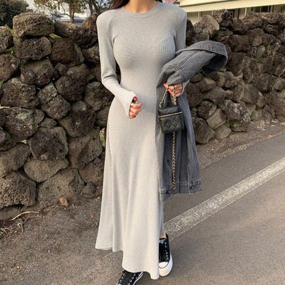 Crewneck Long Sleeve T-Shirt Style Maxi Dress