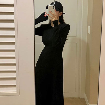 Crewneck Long Sleeve T-Shirt Style Maxi Dress