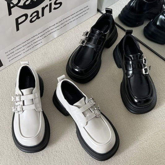 Mocassins à talon épais et plateforme à double bride