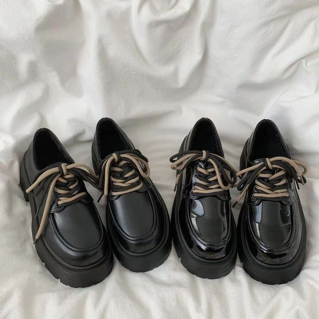 Platform Faux Leather Lace-Up Shoes