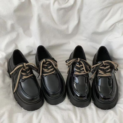 Platform Faux Leather Lace-Up Shoes