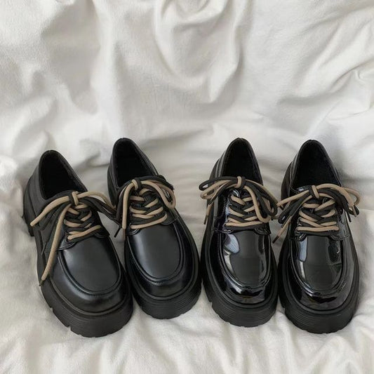 Platform Faux Leather Lace-Up Shoes