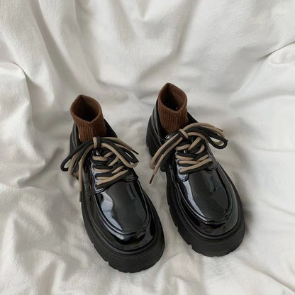 Platform Faux Leather Lace-Up Shoes