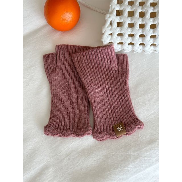 Lettering Fingerless Knit Gloves Applique