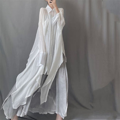 Asymmetrical Long Sleeve Shirt Maxi Dress