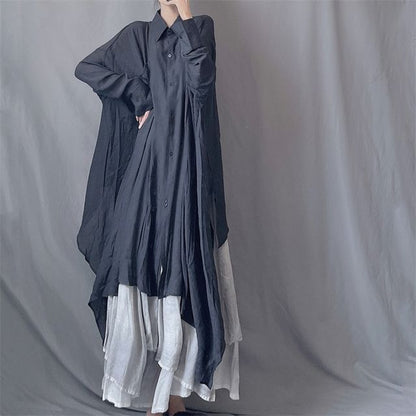 Asymmetrical Long Sleeve Shirt Maxi Dress
