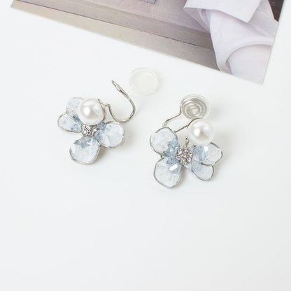 Floral Faux Pearl Drop Earring / Clip-On Earring