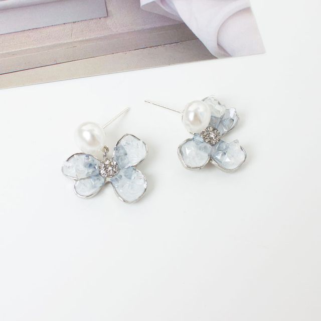 Floral Faux Pearl Drop Earring / Clip-On Earring