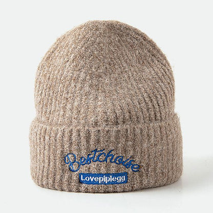 Lettering Embroidered Knit Beanie