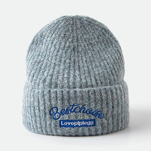 Lettering Embroidered Knit Beanie