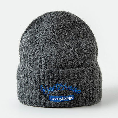 Lettering Embroidered Knit Beanie