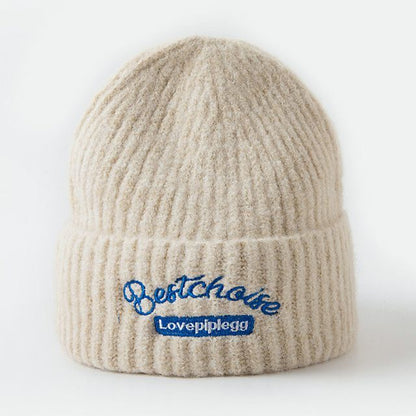 Lettering Embroidered Knit Beanie