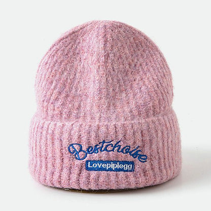 Lettering Embroidered Knit Beanie