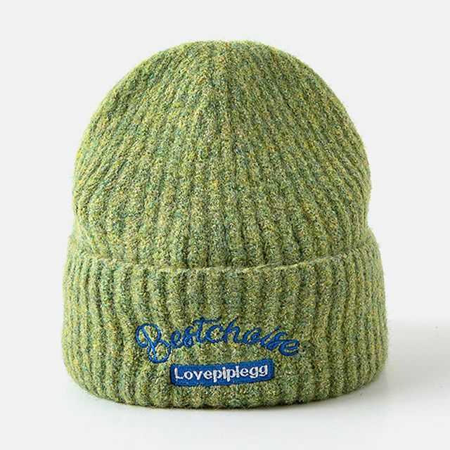 Lettering Embroidered Knit Beanie