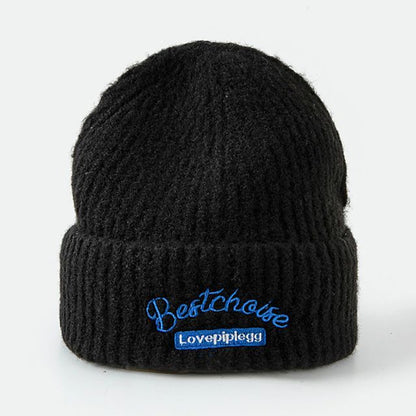 Lettering Embroidered Knit Beanie